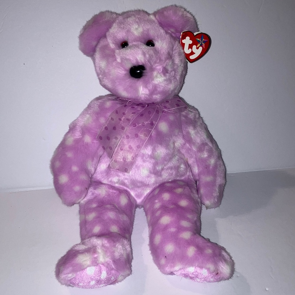 Vtg. 2003 Ty Beanie Buddy Bravo the Purple Polka Dotted Bear 13”‎